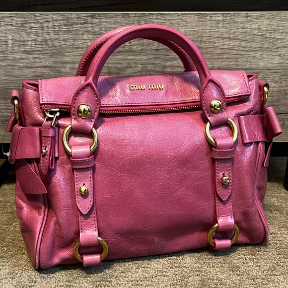 Miu Miu Handbags - Miu Miu Mini Bow Pink 2-way Vitello with Gold Hardware